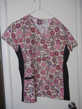 pink coffee with donuts theme scrubs